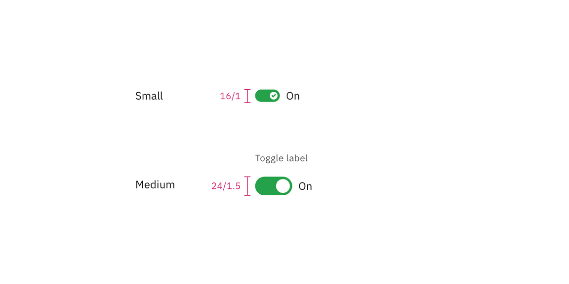 Sizes for toggle